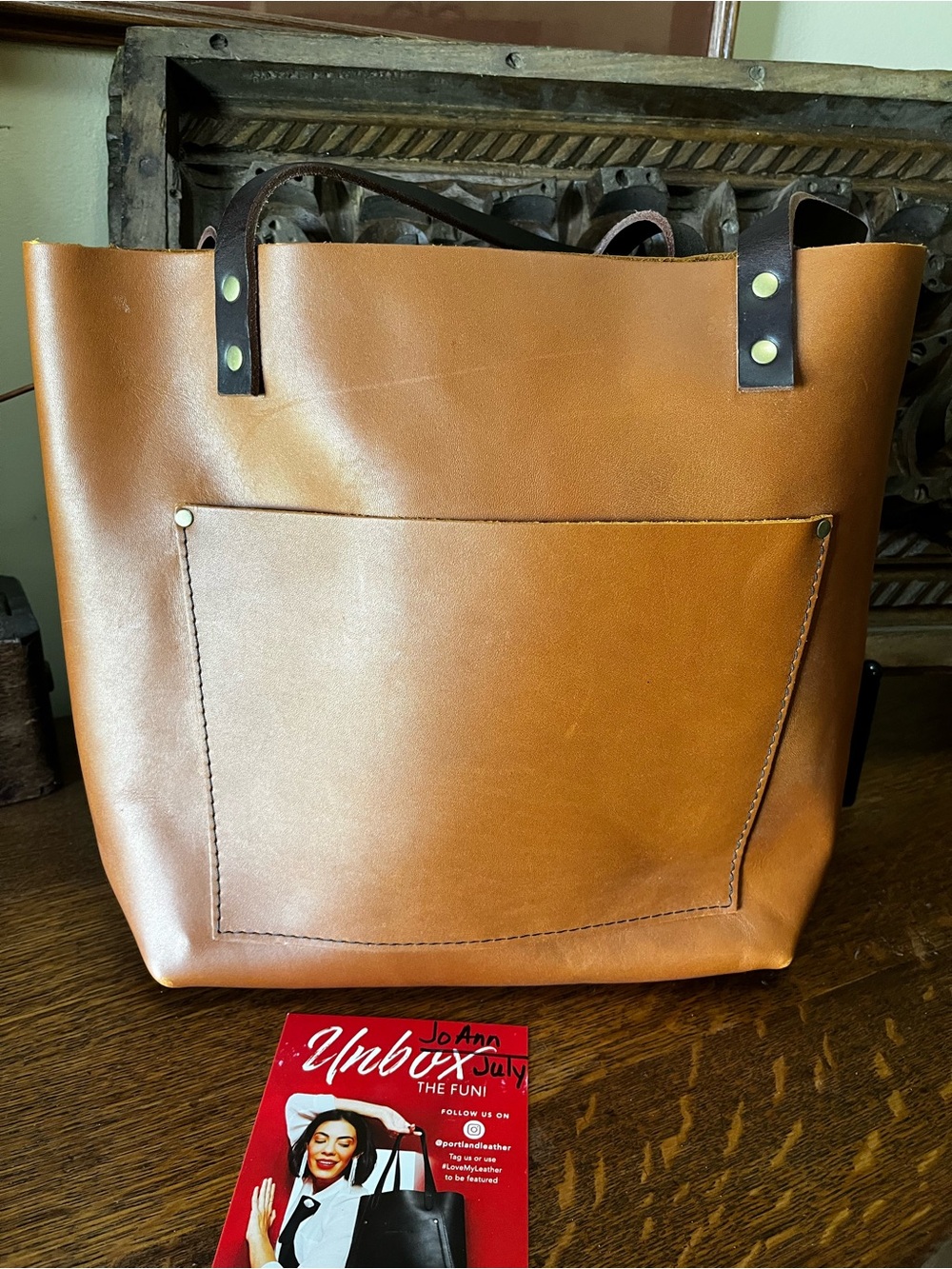 Portland Leather Honey Tan Tote with Dark Brown Handles